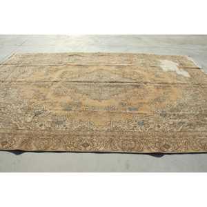 Vintage Rug, 8.7x12.8 ft Turkish Rug, <b>Brown</b> Blue Ikat <b>Wool</b> Rug - Product Image 2