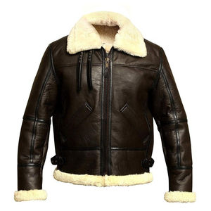 Veste en cuir de fourrure de mouton marron pour hommes B3 Bomber RAF Style toile en peau de mouton véritable pour l'hiver vente en gros cuir de fourrure d'aviateur - Product Image 5