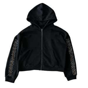 Sweat à capuche zippé en coton épais de haute qualité avec strass, logo personnalisé, streetwear pour hommes, sweat à capuche zippé surdimensionné et court - Product Image 1