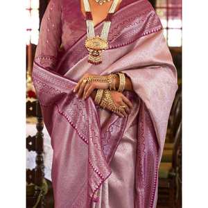 Cautivador Sari de Seda Kanjivaram Rosa Claro con Blusa Tejida con Hilo Zari para Bodas - Product Image 3