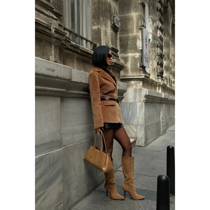 Chaqueta Blazer de un Solo Botón para Mujer, Color Café con Leche, Marca FOX FABRIC - Product Image 2