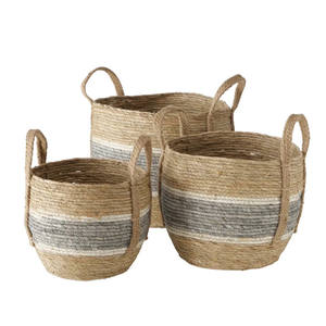 Lot de 3 paniers de rangement et de décoration en jonc de mer tissés à la main de style bohème respectueux de l'environnement Nhat Minh MS60 artisanat en gros - Product Image 1