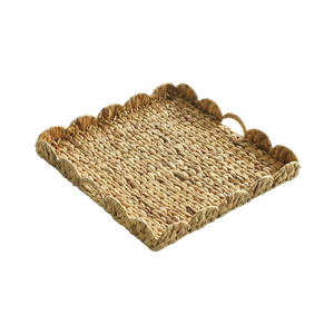 Plateau de service de forme carrée festonnée en jacinthe d'eau de haute qualité avec poignées Plateaux en osier naturel faits à la main fabriqués au Vietnam - Product Image 1