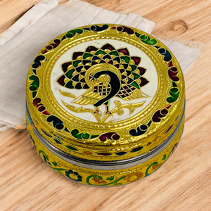 Stainless Steel Gold-Plated Meenakari Dibba Welding Technique Religious Modern Traditional Tableware for Home Decoration Gifting - Product Image 2