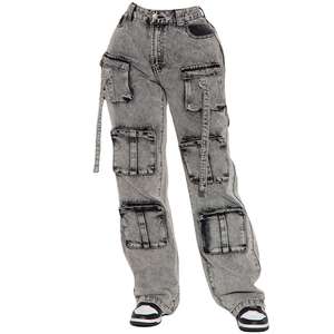 GENERSA SPORTS New Fashion Women's Cargo Wide Leg Denim <b>Jeans</b>-Waterproof Windproof <b>Elastic</b> <b>Waist</b> Custom Logo Positions Winter - Product Image 1