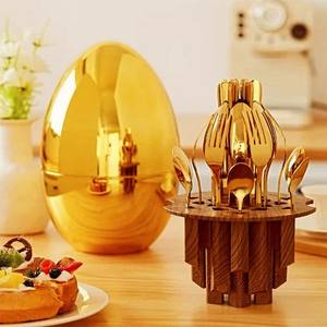 Classic Gold & Silver Cutlery Set of 2 With Egg Design Pot for Hotel Restaurant Dinnerware Set Spoon <b>Knife</b> & Fork Dinnerware Set - Product Image 4