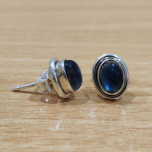 Trendy 2.5 Grams Anti-Tarnish Sterling <b>Silver</b> Labradorite Oval Minimalist Unisex <b>Stud</b> <b>Earrings</b> - Product Image 1