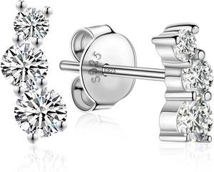 Boucles d'oreilles Boucles d'oreilles en diamant de laboratoire à coupe ronde brillante Boucles d'oreilles en argent sterling 925 plaqué or blanc 18 carats - Product Image 5