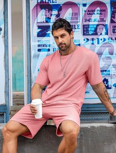 Ensemble de vêtements d'été pour homme avec logo personnalisé, style décontracté deux pièces, t-shirt ample, short en molleton français, coton respirant, tricoté, séchage rapide - Product Image 6