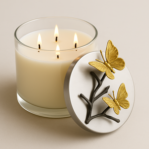Elegante vela de cristal con tapa de mariposa con 3 mechas, tarro de vela perfumada de lujo, decoración del hogar, regalo aromático, contenedor de cera con acento de Metal moderno - Product Image 2