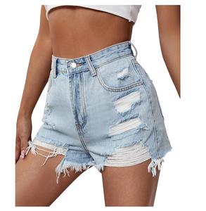À la mode 100% coton femmes Denim Shorts en détresse solide motif décontracté extérieur été mode vente chaude - Product Image 1