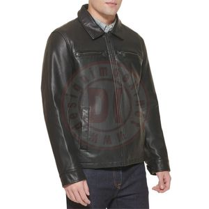 Veste en cuir pour homme, style hiver, personnalisée, avec col montant et logo frontal, en cuir de mouton et de bambou - Product Image 6