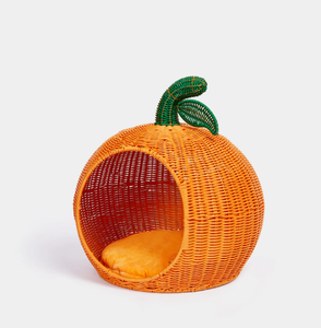 Classic Orange Shaped Rattan Pet Bed Handmade Woven Cat <b>Small</b> Dog House with Soft <b>Cushion</b> for Indoor Use Creative Design - Product Image 2