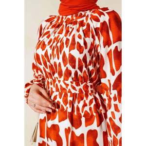 Vestido arrugado estampado, vestido largo hasta el brazo con azulejos - Product Image 4