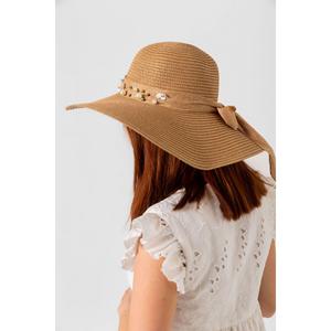 Sombrero de Paja Color Camel para Mujer con Cinta y Perlas HSR2071 - Camel8 - Product Image 6