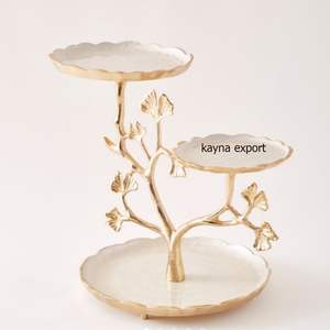 Tazón de Dos Niveles de Acero Inoxidable con Base Dorada de Diseño de Hojas de Latón, Tazón para Servir Dátiles y Frutos Secos, Colección Ramadán - Product Image 3