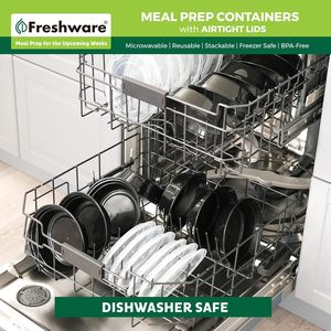 Freshware ภาชนะสำหรับเตรียมอาหารพร้อมฝา, ภาชนะสำหรับเก็บอาหารไมโครเวฟเครื่องล้างจานตู้แช่แข็งปลอดภัยขนาด32ออนซ์ - Product Image 4