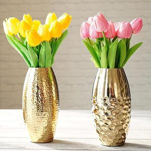 Vase en fer martelé demi-doré moderne pour décoration intérieure et extérieure pour salon et balcon - Product Image 1