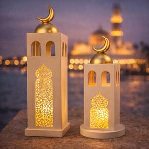 Elegant White Metal Crescent <b>Lantern</b> Duo with <b>Tall</b> Slim Design Intricate Cutwork Warm Candle Glow Perfect Festive Home Decor - Product Image 4