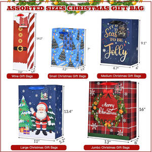 Bolsas de regalo de Navidad Tamaños surtidos, Navidad para regalos Bolsas de regalo de vacaciones de Navidad reutilizables Incluye bolsas de vino - Product Image 2