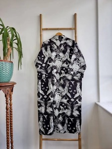 Ensemble de Robe de maternité imprimé à la main en pur coton Coverup de plage florale confortable avec motif monochrome animal noir blanc pour l'été - Product Image 2