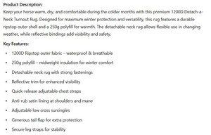 1200D Separar un cuello Invierno Caballo Turnout Alfombra 250g Poly relleno impermeable - Product Image 5