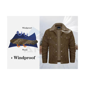 <b>Mens</b> Corduroy Trucker Jacket Sherpa Lined Fleece Winter Coat Warm Thick Casual Work Cargo Style Outdoor Cold Weather Jacket - Product Image 4