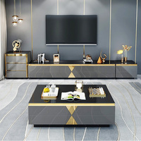 Meuble TV et Table Basse de Luxe Léger, Combinaison Américaine pour Salon, en Marbre avec Rangement