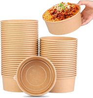 Bol en papier kraft jetable avec couvercle 500ml 1000ml Contenant alimentaire en papier pour soupe et salade à emporter
