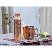 Ensemble unique de tasse en cuivre marocain artisanal et de bouteille isotherme sous vide, anti-fuite, réutilisable, 2 pièces, boîte cadeau incluse