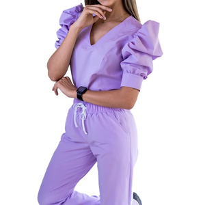 Conjuntos de uniformes médicos para mujer, conjunto de Top y pantalón, manga corta, cuello en V, comodidad, uso perfecto para uso hospitalario - Product Image 4
