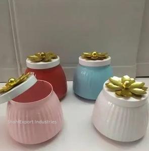 <b>Pink</b> Gold Dry Fruit Jar With Flower Knob Lid Kitchen Iron Nut Jars for <b>Christmas</b> Diwali Tabletop <b>Decor</b> Use for Food Storage - Product Image 5