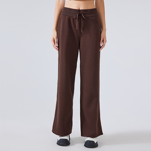 Pantalon élastique gris taille haute sur mesure pour femmes de grande taille inspiré de l'automne décontracté à jambes larges style palazzo avec devant plat - Product Image 3