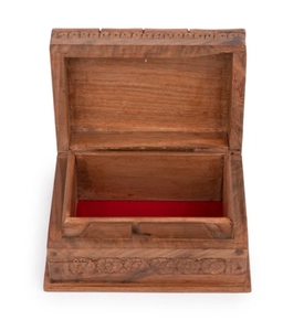 Joyero rectangular de madera de nogal con motivo floral tallado en la parte superior-caja de almacenamiento de madera hecha a mano de 6x4 pulgadas para mujer - Product Image 5