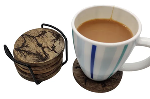 แผ่นรองแก้วไม้สี่เหลี่ยมทำมือ ดีไซน์หรูหรา ไม้และหินอ่อน พร้อมฐานโลหะสีดำ ชุดเสิร์ฟ 6 ชิ้น - Product Image 5