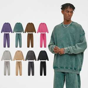 Custom <b>Vintage</b> Velour Oversized Heavyweight 420 Gsm Printed Sporty Acid Washed Distressed Sweatpants <b>Sweatshirt</b> Set 100% Cotton - Product Image 1