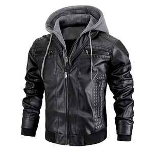 Men's PU Leather <b>Jacket</b> Hooded Motorcycle <b>Slim</b> <b>Fit</b> Casual Coats Men Autumn Winter Windproof Hat Detachable Biker Leather <b>Jacket</b> - Product Image 3