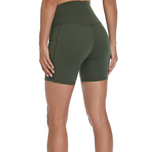 New Design High Waist V Cut Fitness Gym Biker Shorts with Pockets <b>Tummy</b> <b>Control</b> Breathable Quick Dry Spandex/Polyester for Women - Product Image 3