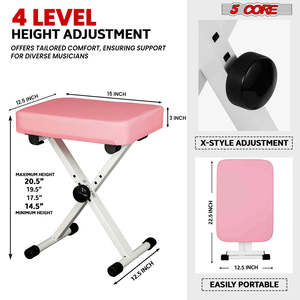 5 Core Keyboard Bench 3 Inch Padded Piano <b>Stool</b> Adjustable 20.5 Guitar Seat Heavy Duty Portable - Product Image 2