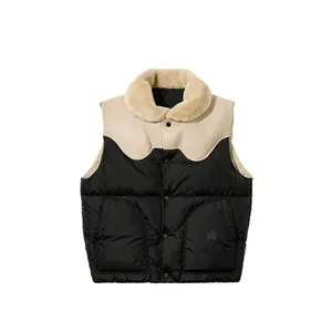 Chaleco Acolchado Negro y Beige al por Mayor con Cuello de Piel Sintética - Product Image 1