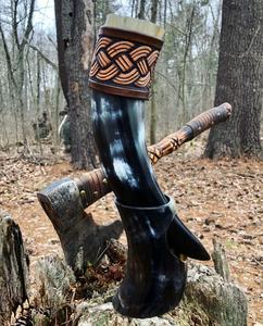 Authentic Handmade Viking Medieval Rustic Drinking Horn <b>Cup</b> Eco-Friendly Beer Stein Natural Horn 300-1000ml Metal <b>Straw</b> <b>Lid</b> - Product Image 6