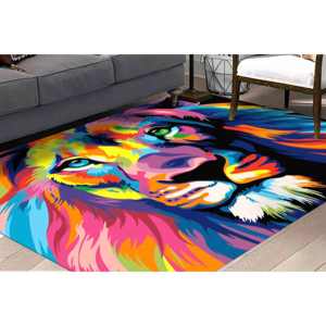 Alfombra Colorida con Diseño de León: Alfombra Abstracta de Animal Impresa en 3D, Alfombra Suave No Tejida - Product Image 1