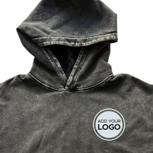 Hombres personalizados Vintage ácido lavado 100% algodón pulóver Casual sudadera en blanco negro lavado sudaderas con capucha - Product Image 2