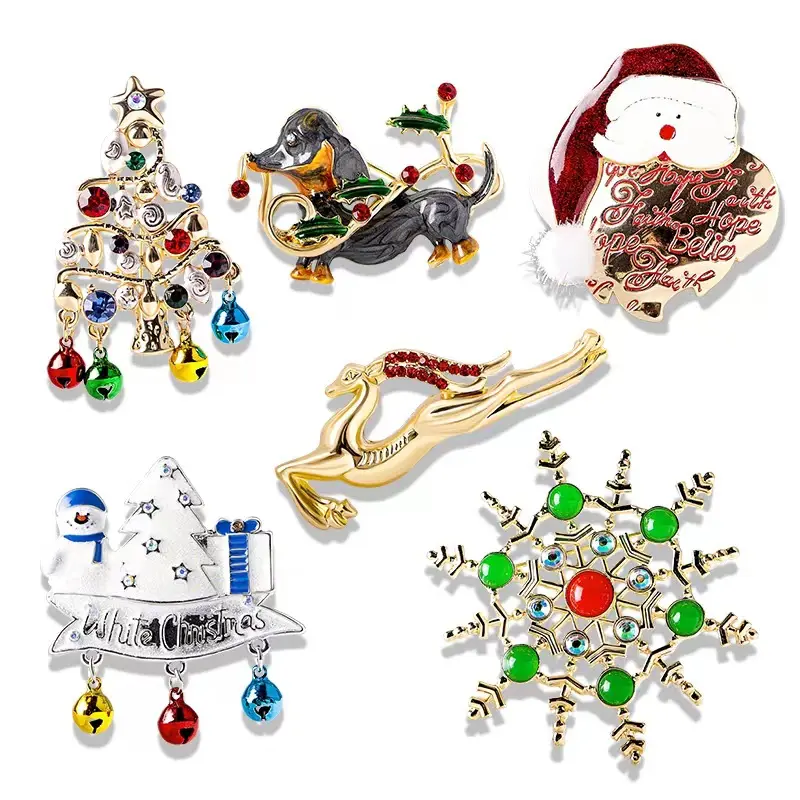 Dessin animé série de noël broche strass émail noël père noël arbre flocon de neige renne broche broches pour vacances noël