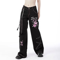 Pantalon baggy gothique punk en coton 100% avec des clous métalliques noirs, rose et chaud