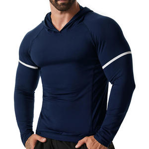 Sweat-shirt à capuche pour homme, automne, motif uni, compression, tissu tricoté, logo personnalisé, manches - Product Image 3