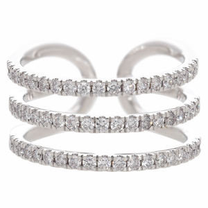 Modern 14K Gold Triple <b>Band</b> Open <b>Ring</b> with Natural Round Diamonds in Pave Setting Stylish and Elegant Statement Fine Jewelry - Product Image 3
