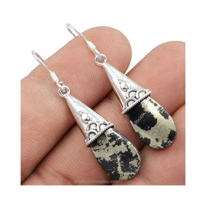 Boucles d'oreilles en argent sterling Super 925 Pyrite Drop faites à la main Style vintage mignon cristal argent pour les fêtes - Product Image 3
