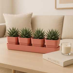 Design moderno 48x12x11cm vecchio colore rosa resistente ai raggi UV piantatrice rettangolare in plastica con 4 vasi per giardino balcone terrazza - Product Image 3