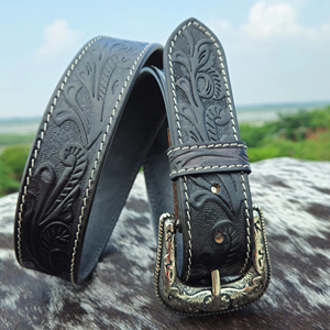 Cinturón de cuero de grano completo genuino estilo vintage hecho a mano Black Beast con hebilla de aleación longitud personalizada - Product Image 2